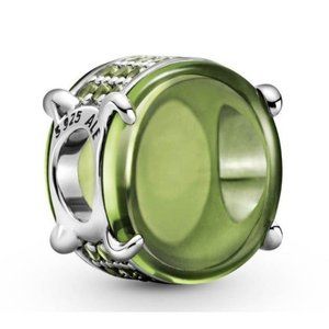 New Pandora Sterling Silver Green Oval Cabochon Charm 99309C02